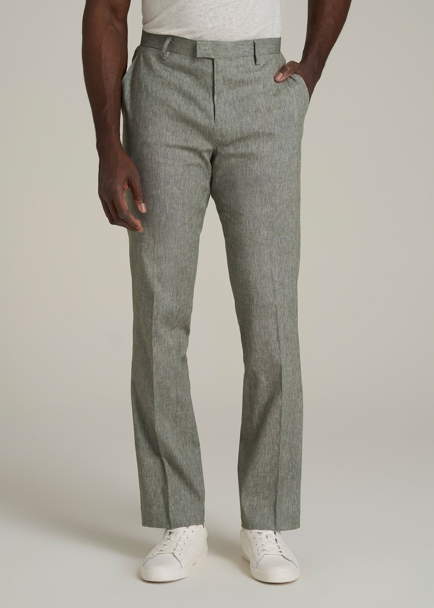 Stretch Linen Dress Pants for Tall Men in Climbing Ivy Linen