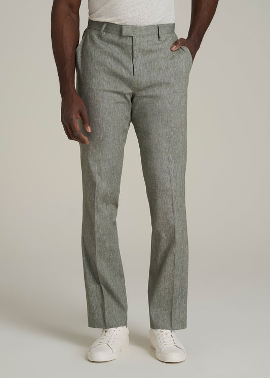 Stretch Linen Dress Pants for Tall Men in Climbing Ivy Linen