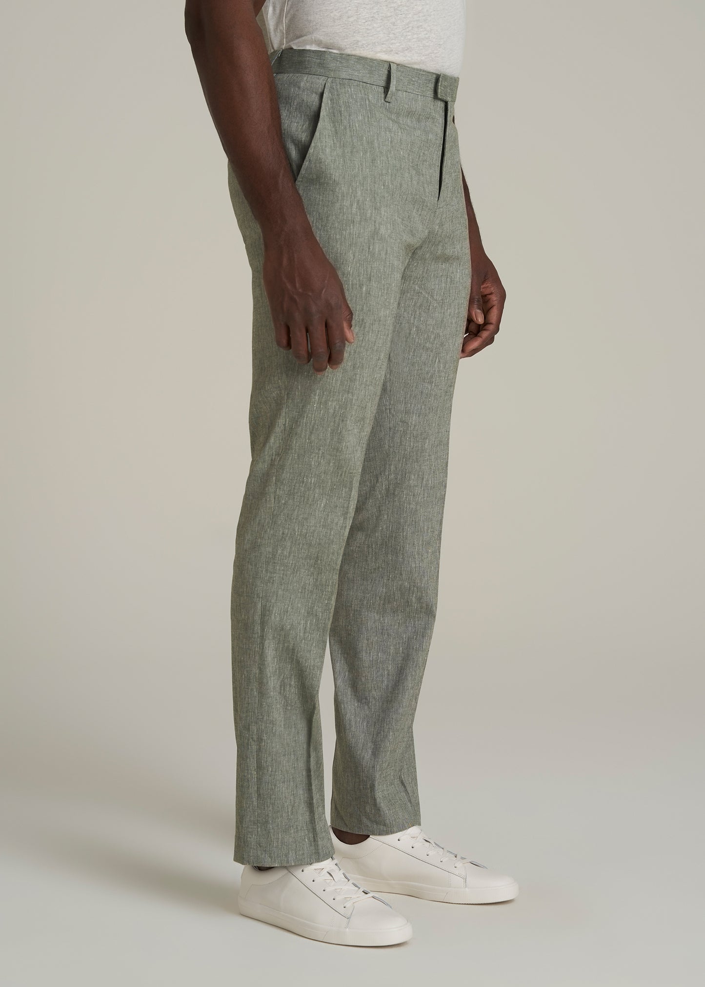 Stretch Linen Dress Pants for Tall Men in Climbing Ivy Linen