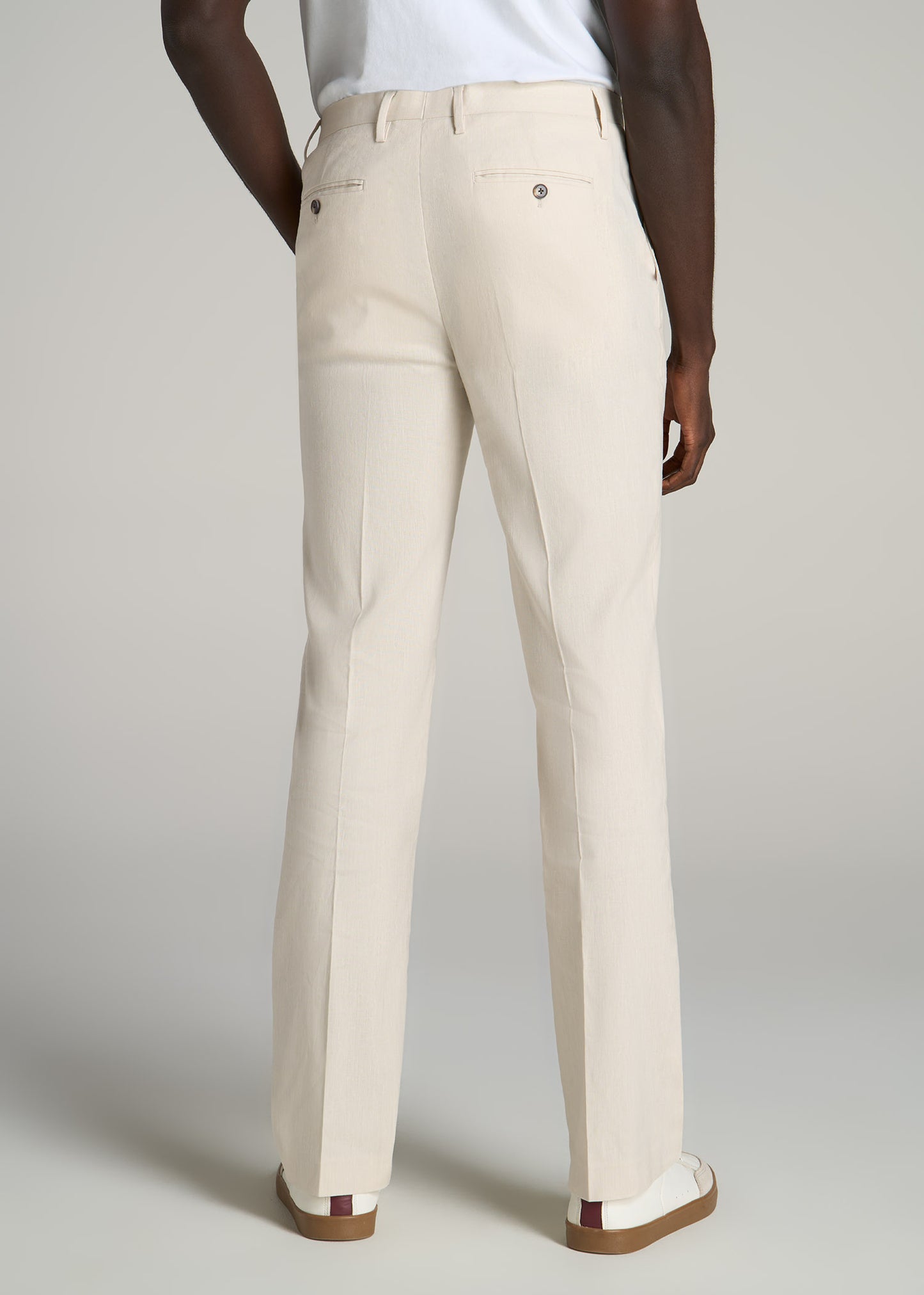 Stretch Linen Dress Pants for Tall Men in Light Beige Linen