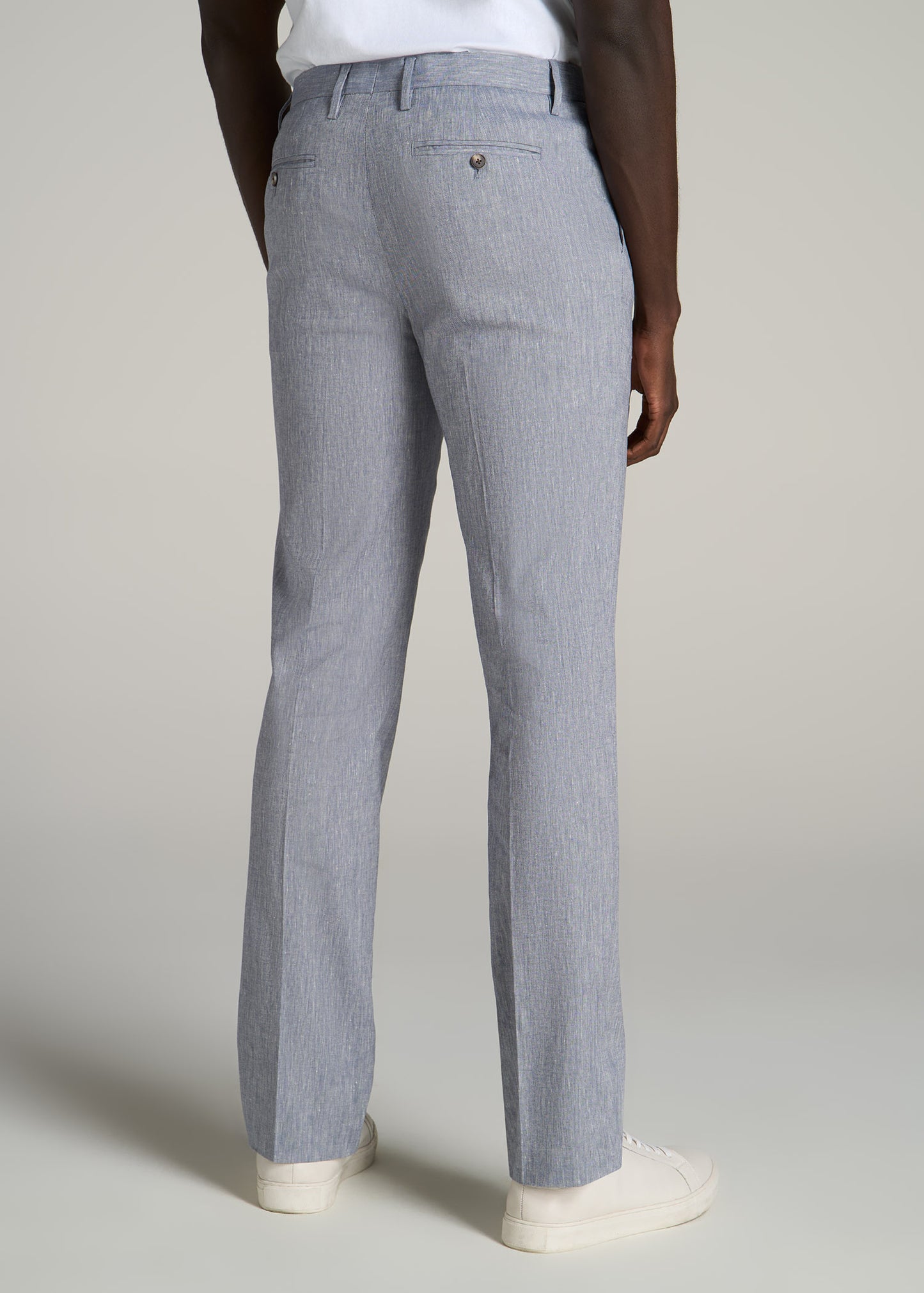 Stretch Linen Dress Pants for Tall Men in Navy Linen