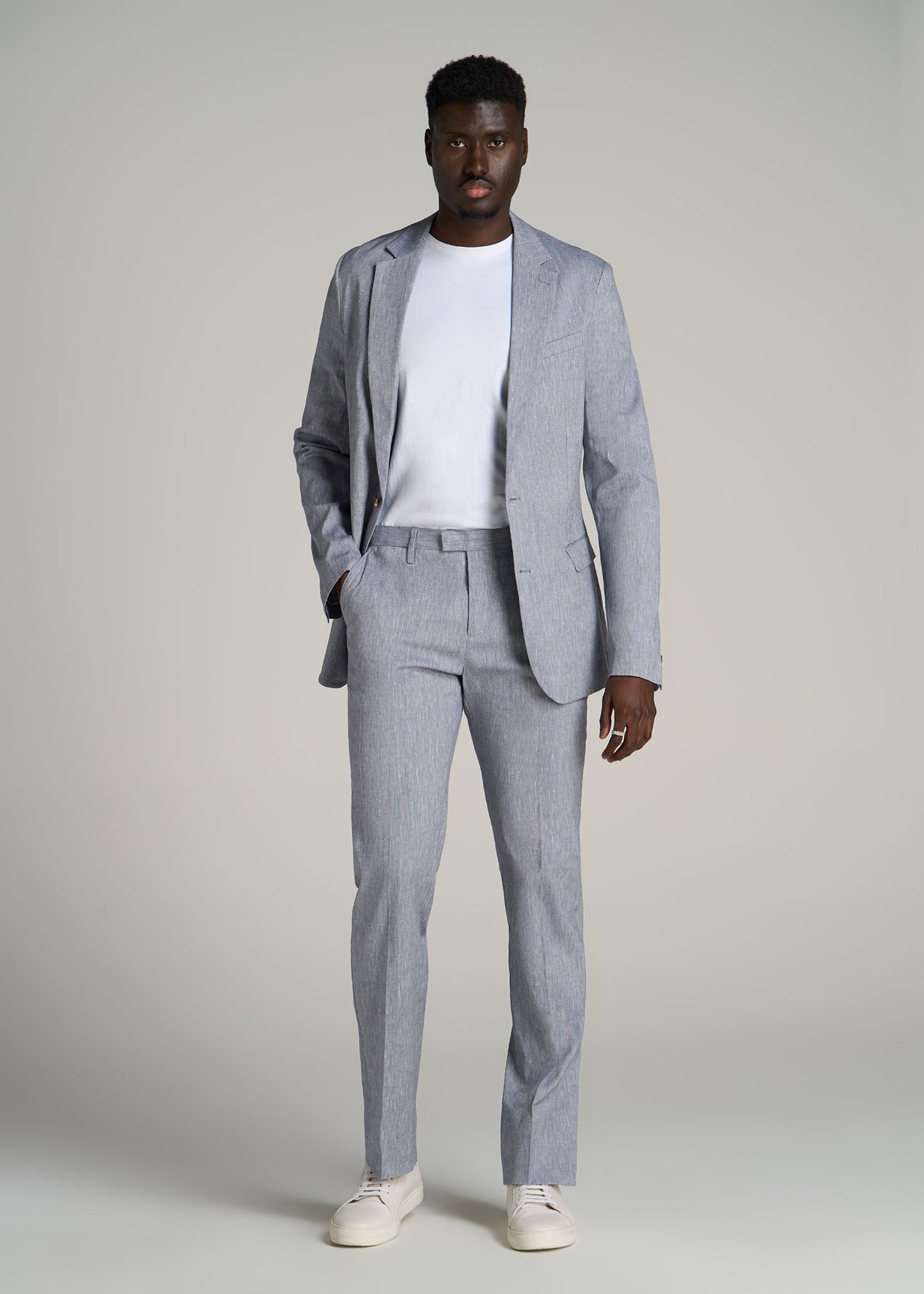 Stretch Linen Dress Pants for Tall Men in Navy Linen