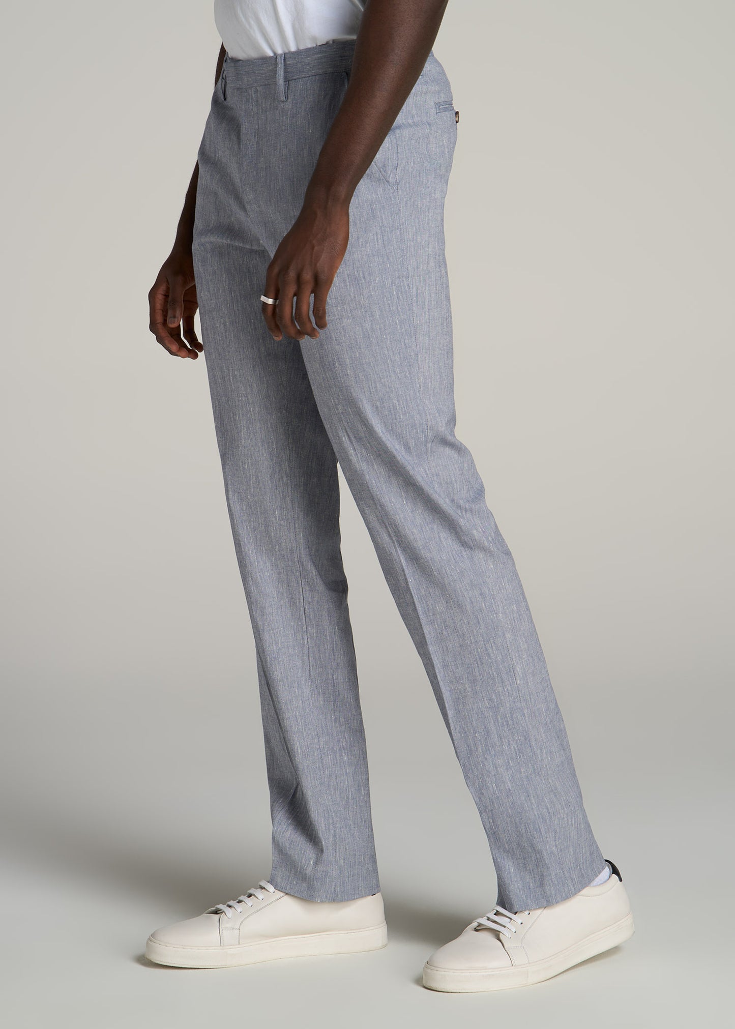 Stretch Linen Dress Pants for Tall Men in Navy Linen