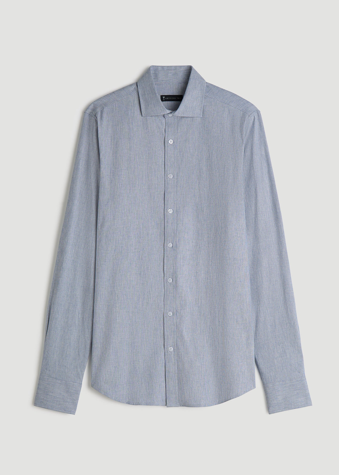 Stretch Linen Dress Shirt for Tall Men in Blue and White Pinstripe