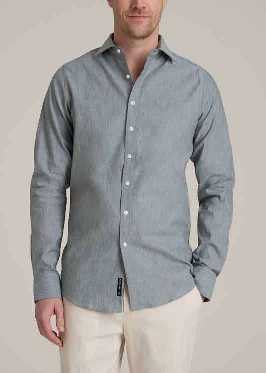 Stretch Linen Dress Shirt for Tall Men in Evergreen Mix