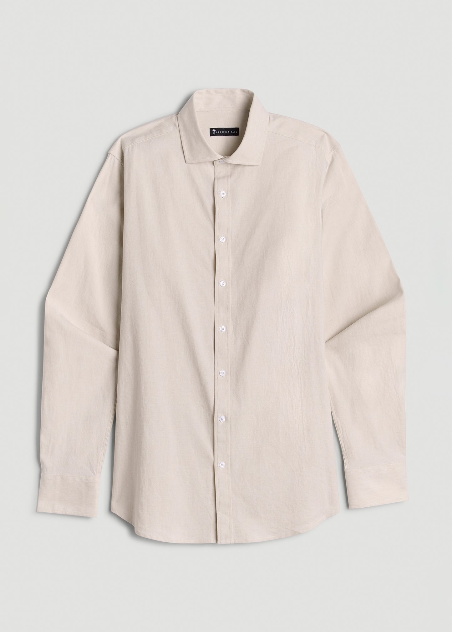 Stretch Linen Dress Shirt for Tall Men in Light Stone Mix