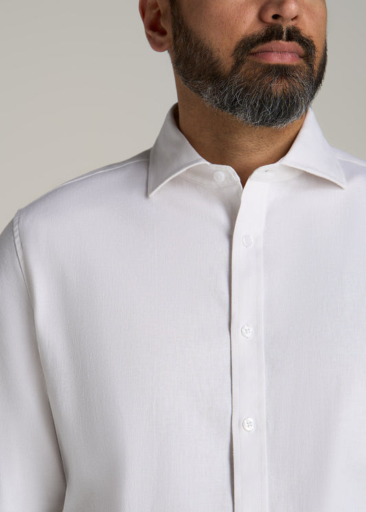 Stretch Linen Dress Shirt for Tall Men in White