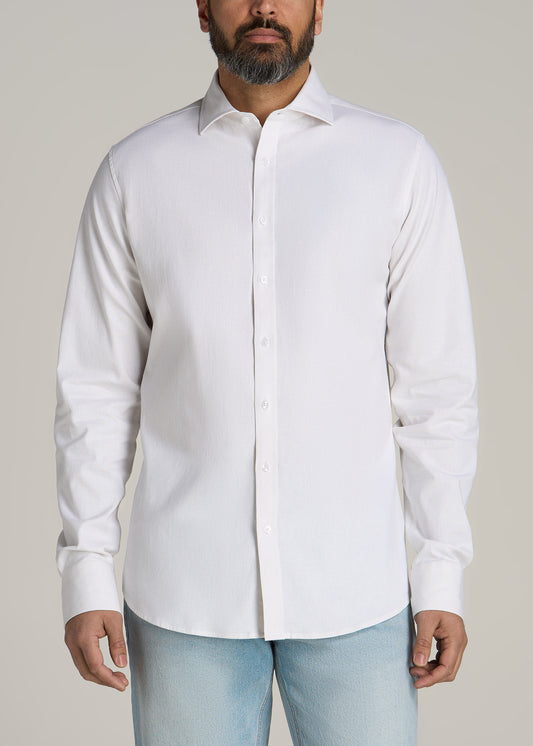 Stretch Linen Dress Shirt for Tall Men in White