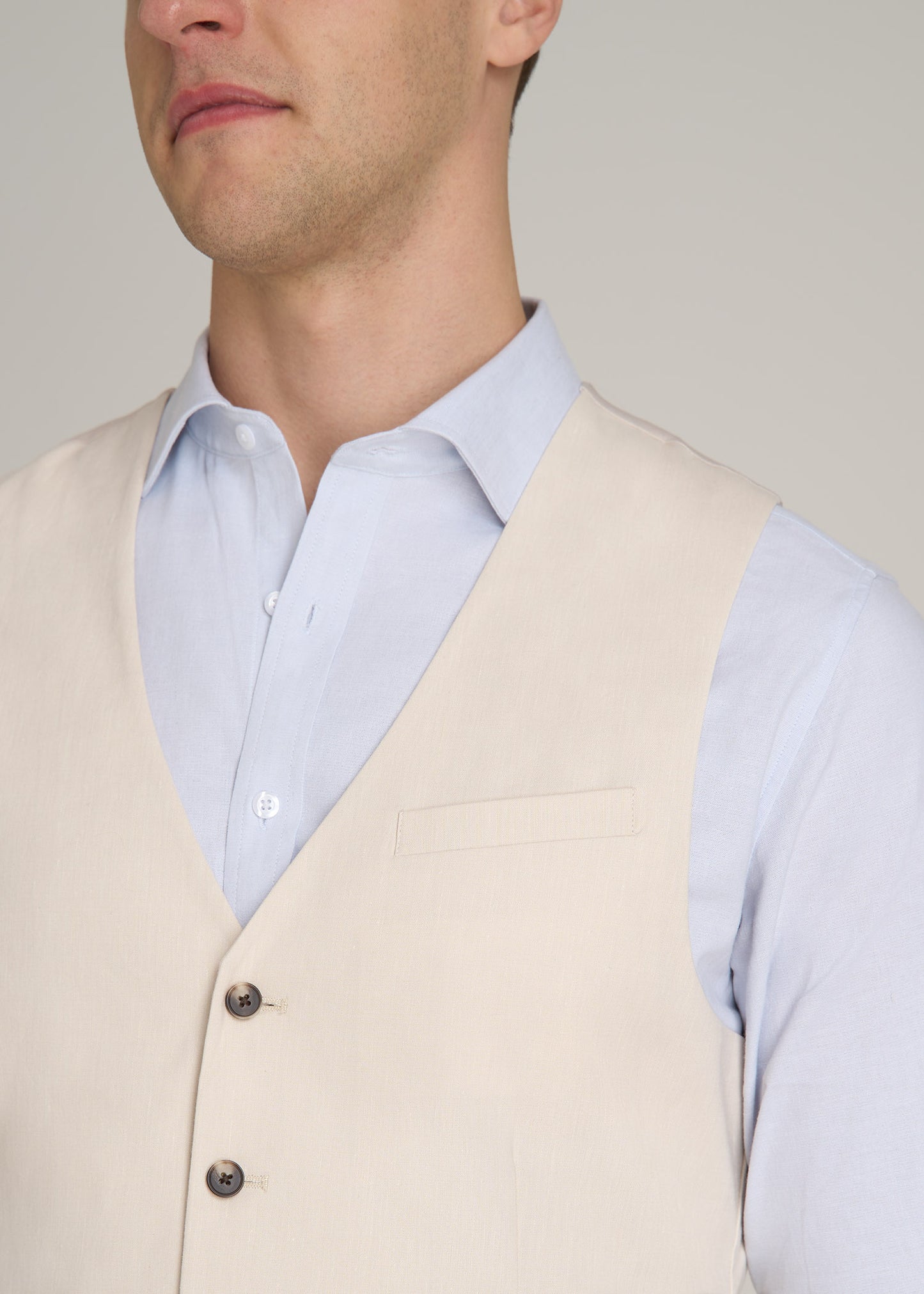 Stretch Linen Suit Vest for Tall Men in Light Beige Linen