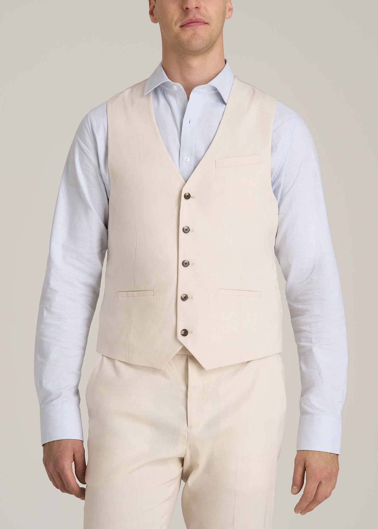 Stretch Linen Suit Vest for Tall Men in Light Beige Linen