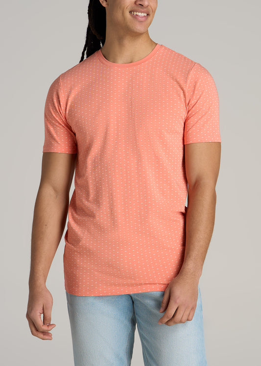 Stretch Pima Cotton Printed Tee for Tall Men in Apricot Mini Floral