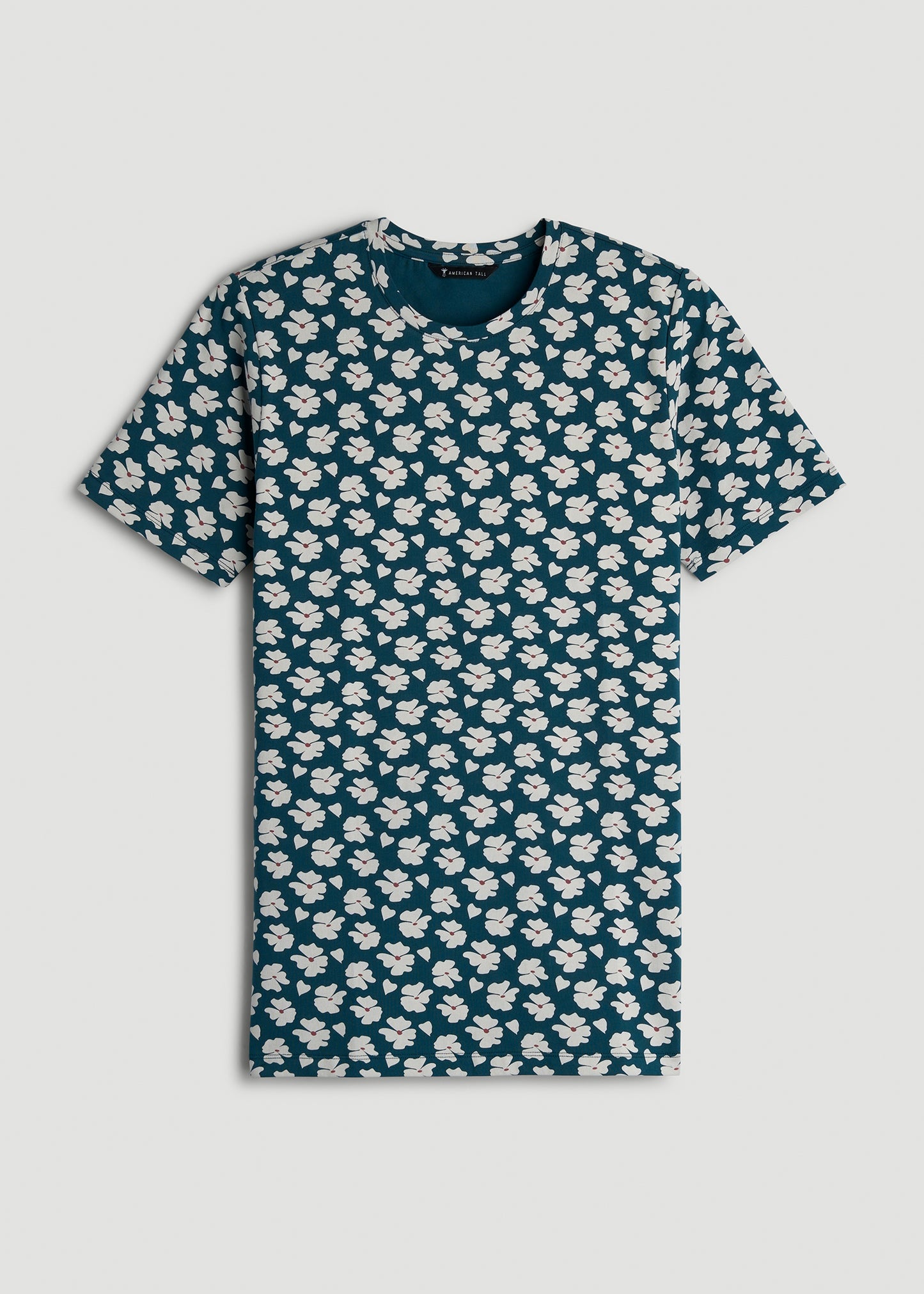 Stretch Pima Cotton Printed Tee for Tall Men in Bright Blue Floral