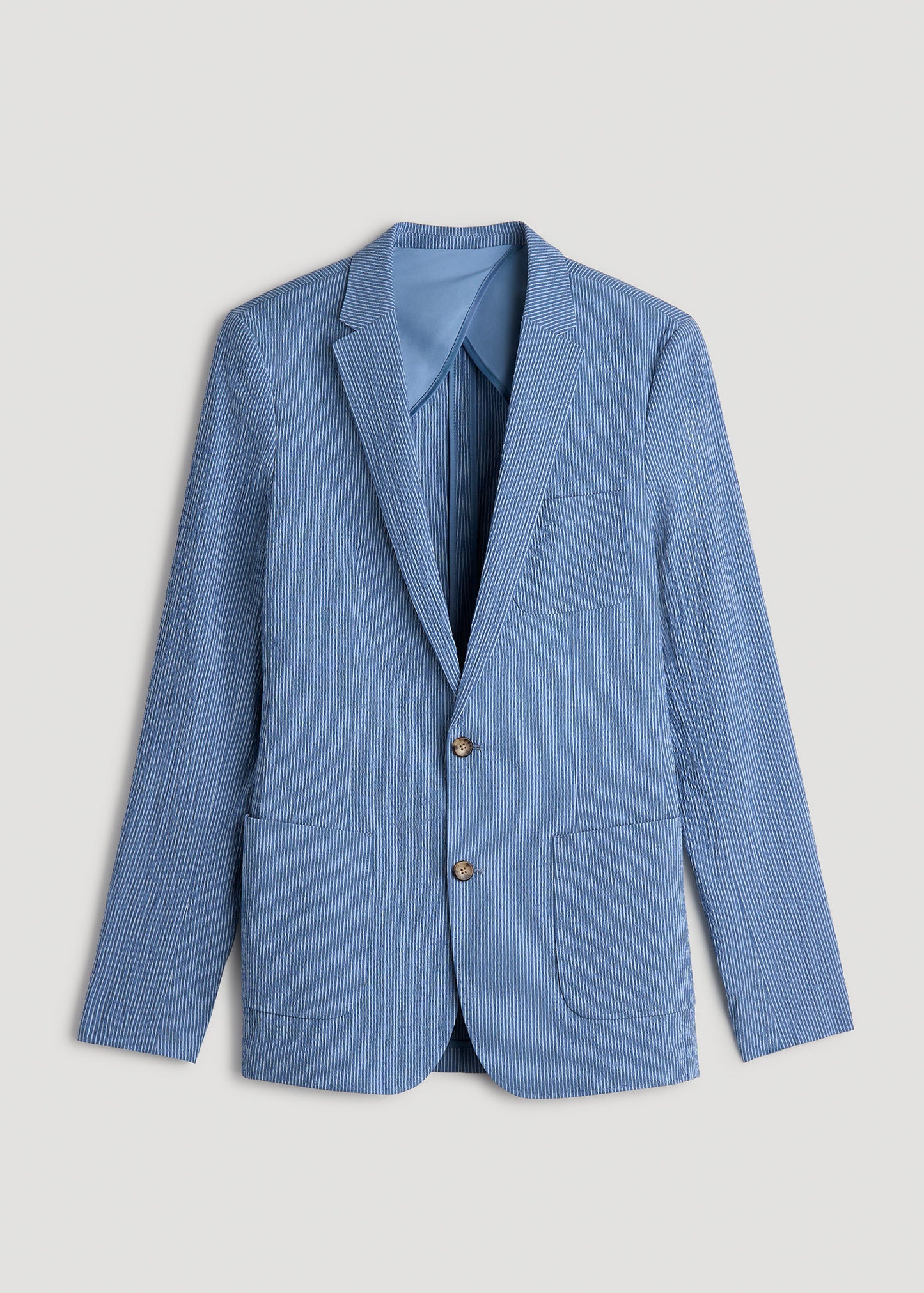 Stretch Seersucker Blazer for Tall Men in Tonal Blue Stripe