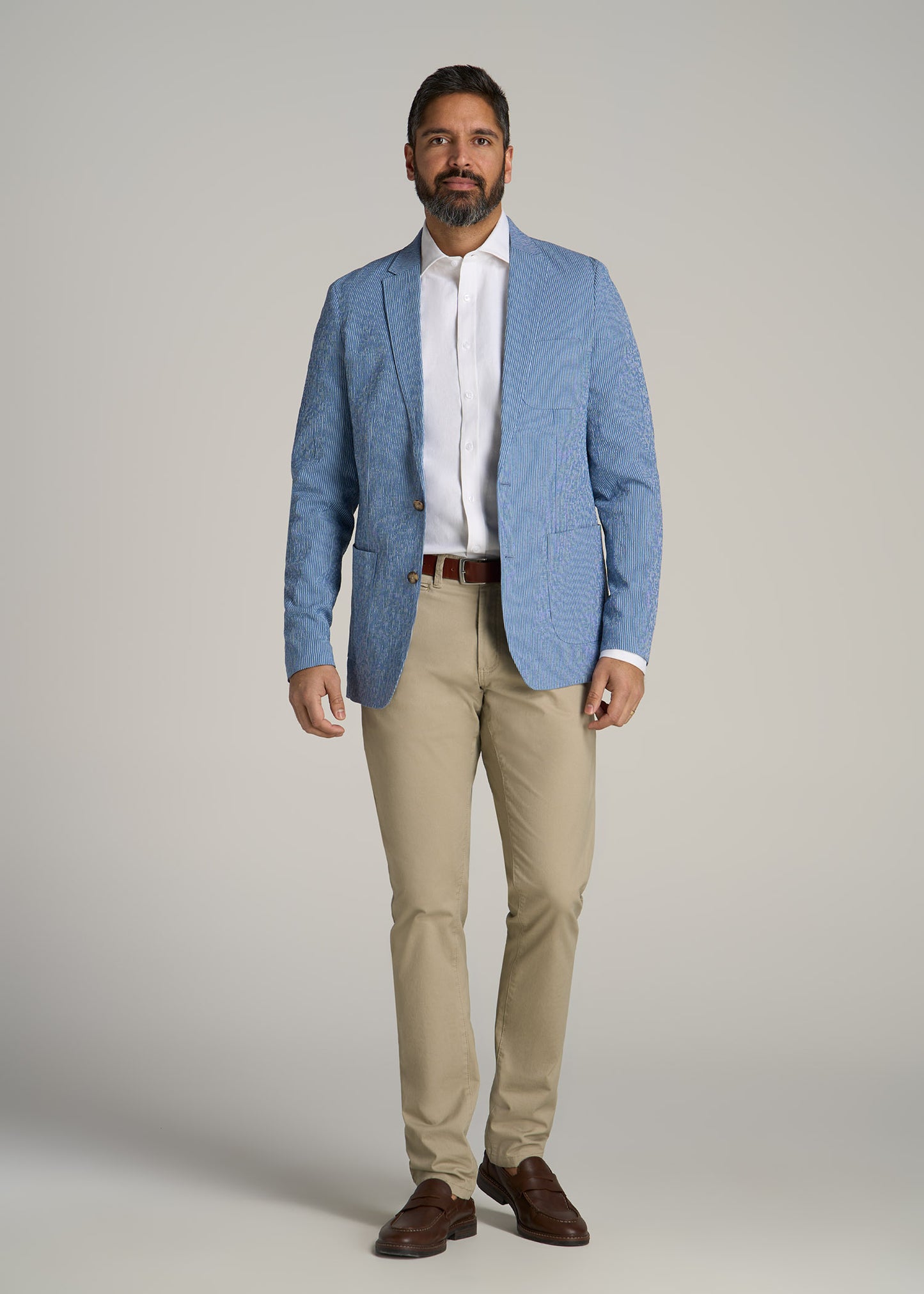 Stretch Seersucker Blazer for Tall Men in Tonal Blue Stripe