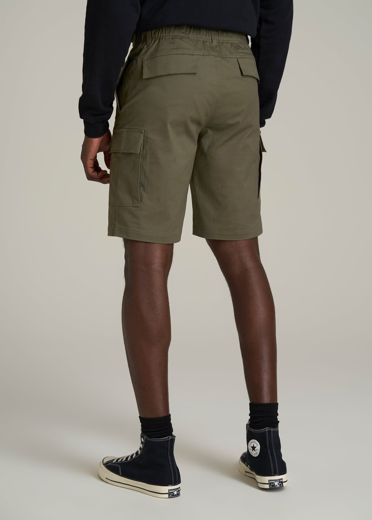 Stretch Twill Cargo Shorts for Tall Men in Dark Moss Green