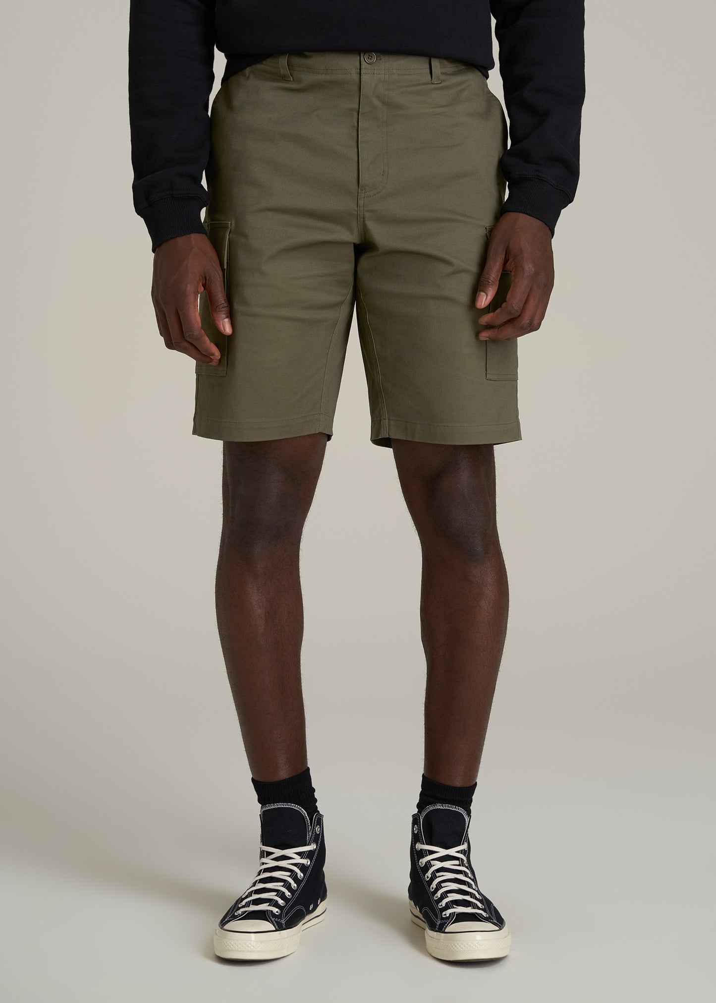 Stretch Twill Cargo Shorts for Tall Men in Dark Moss Green