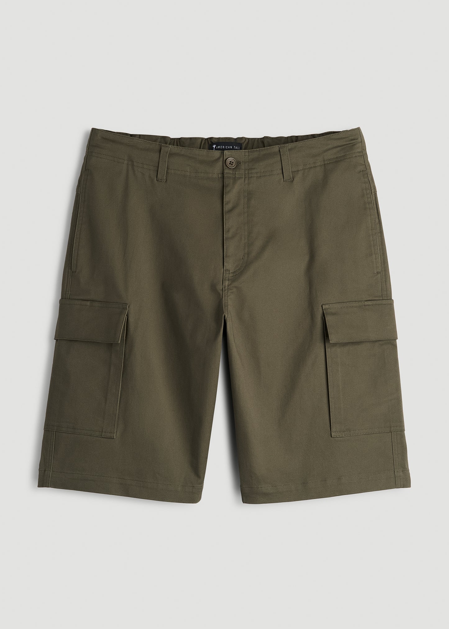 Stretch Twill Cargo Shorts for Tall Men in Dark Moss Green