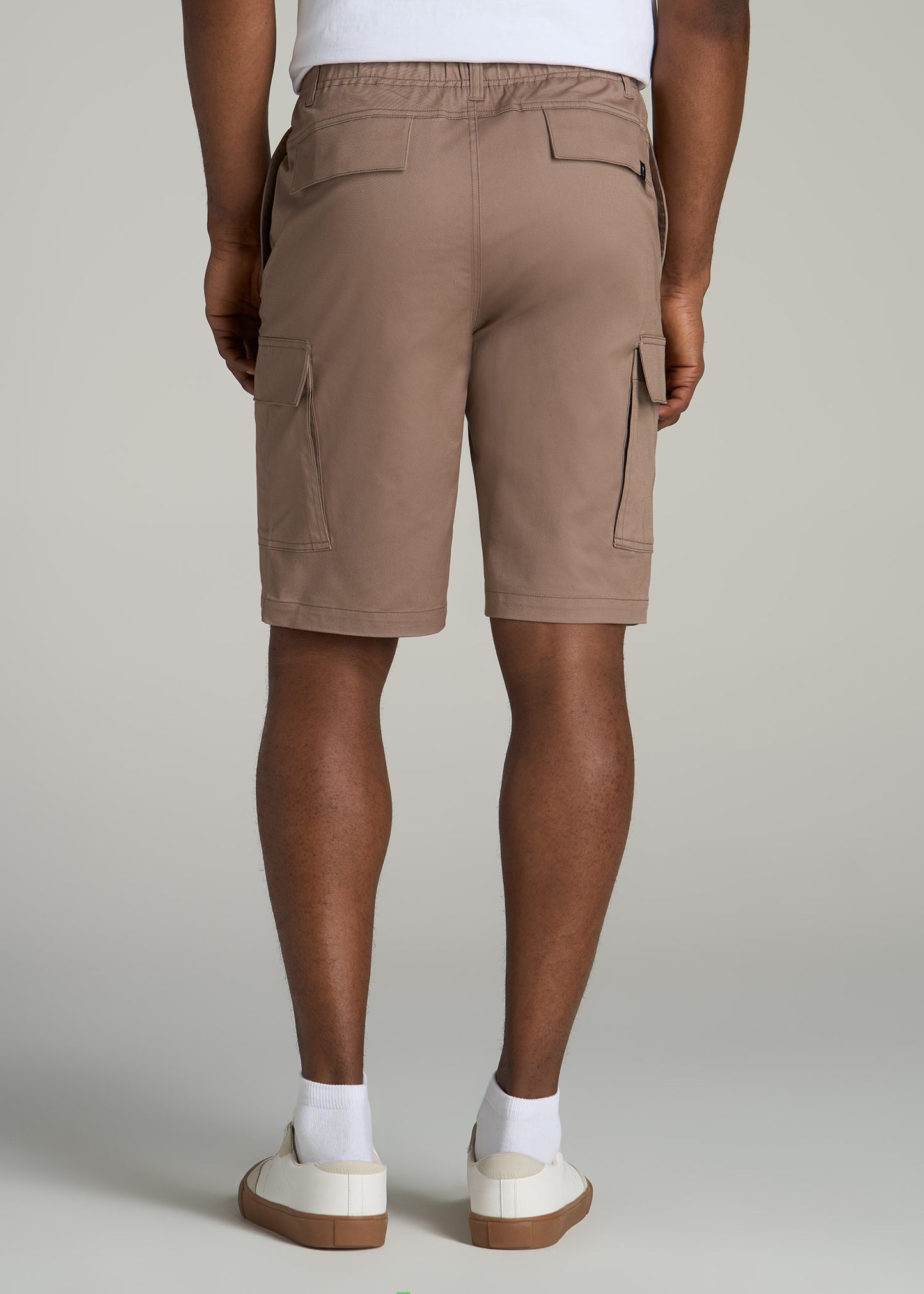 Stretch Twill Cargo Shorts for Tall Men in Dark Sand