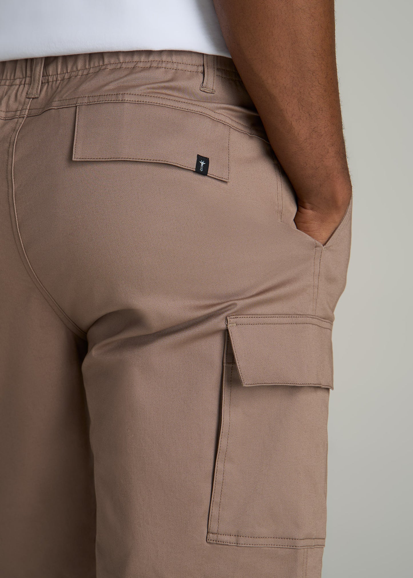 Stretch Twill Cargo Shorts for Tall Men in Dark Sand