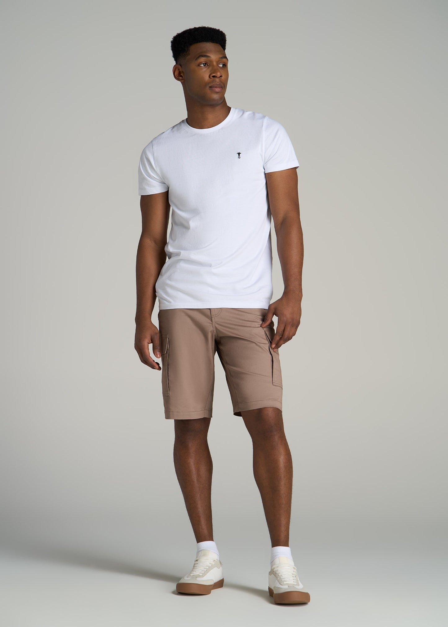 Stretch Twill Cargo Shorts for Tall Men in Dark Sand