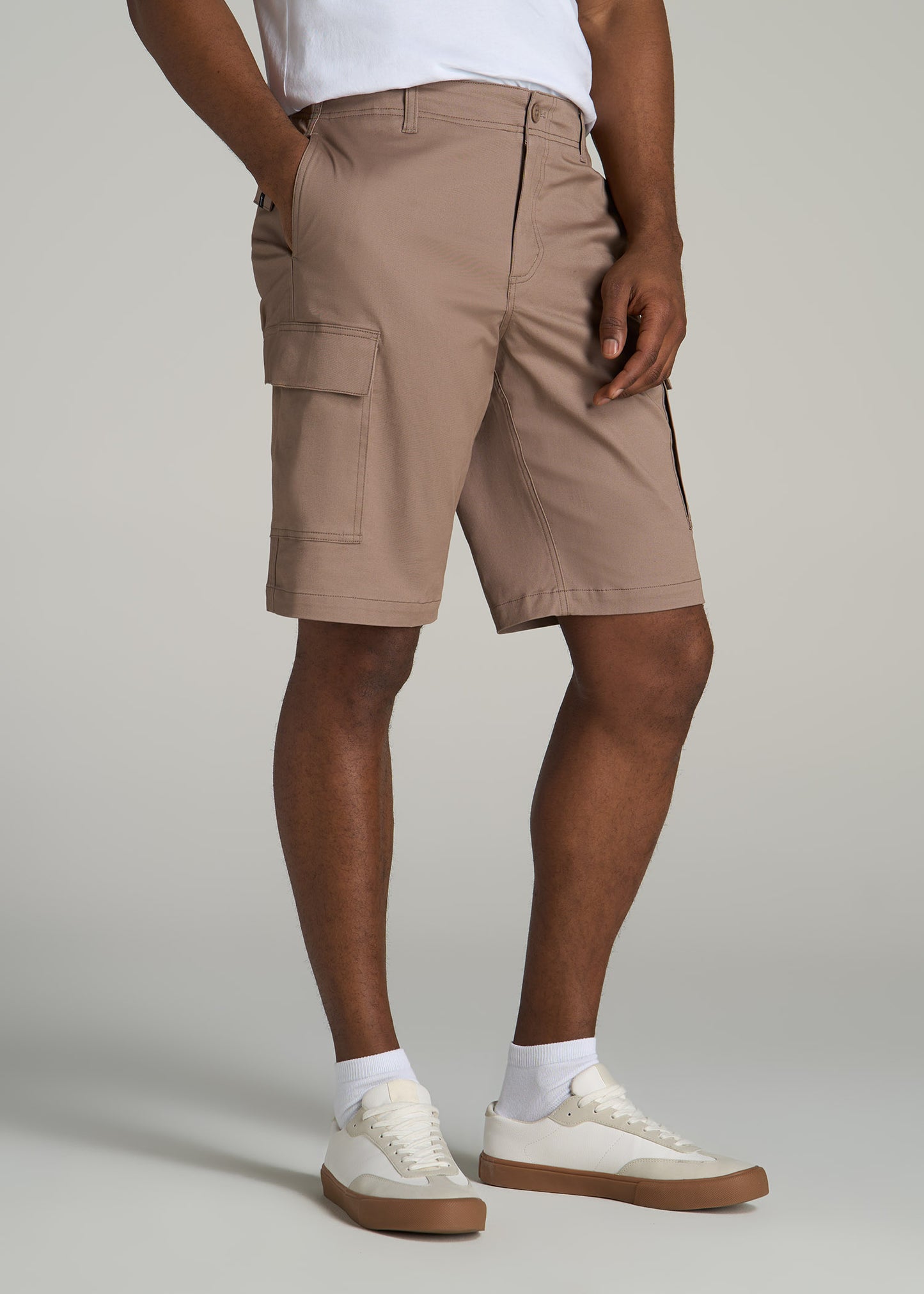 Stretch Twill Cargo Shorts for Tall Men in Dark Sand