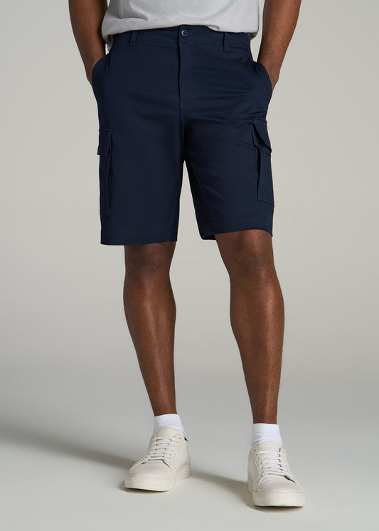 Stretch Twill Cargo Shorts for Tall Men in Evening Blue