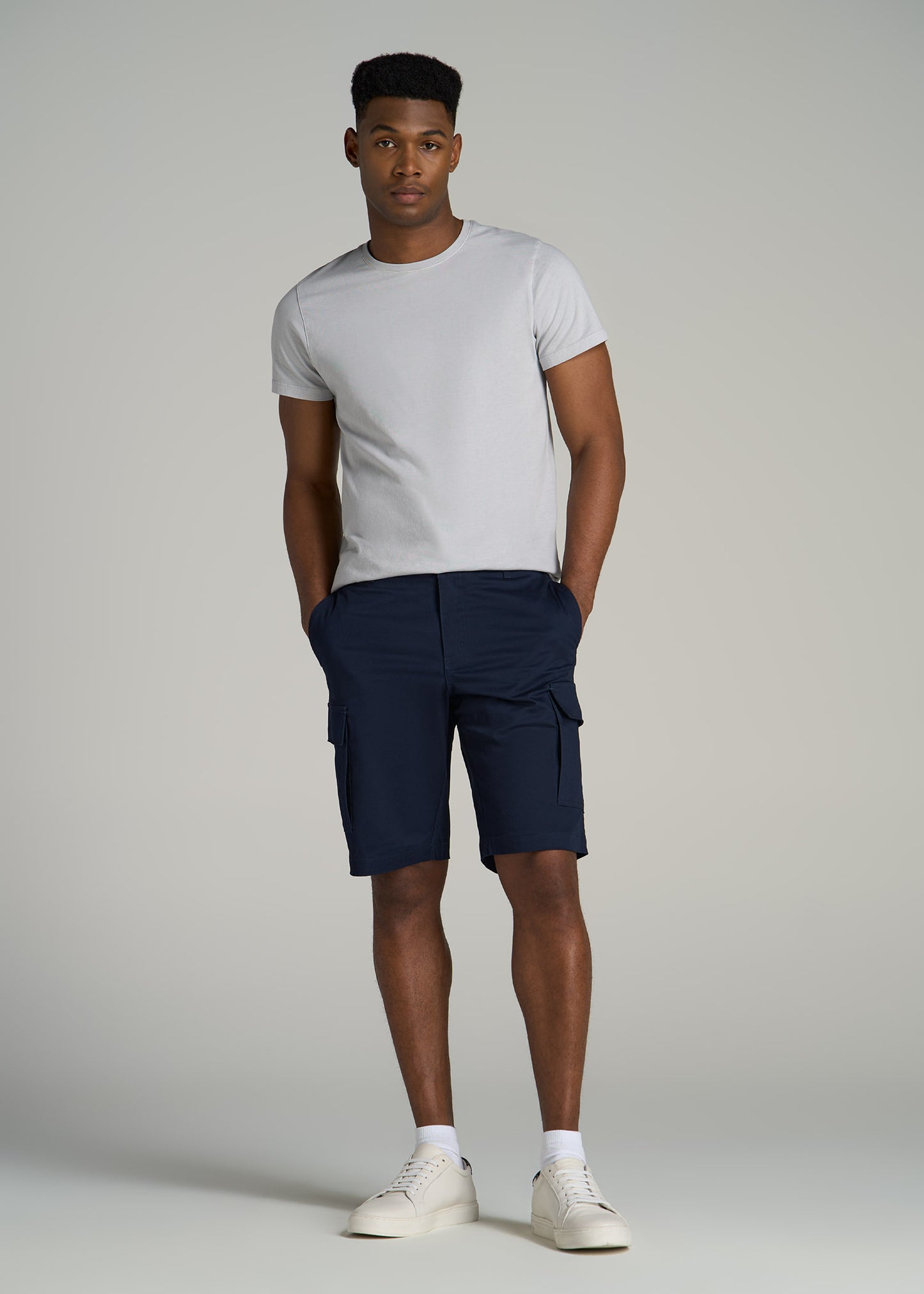 Stretch Twill Cargo Shorts for Tall Men in Evening Blue