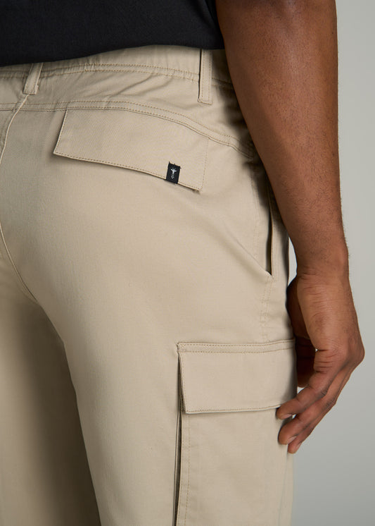 Stretch Twill Cargo Shorts for Tall Men in Light Khaki