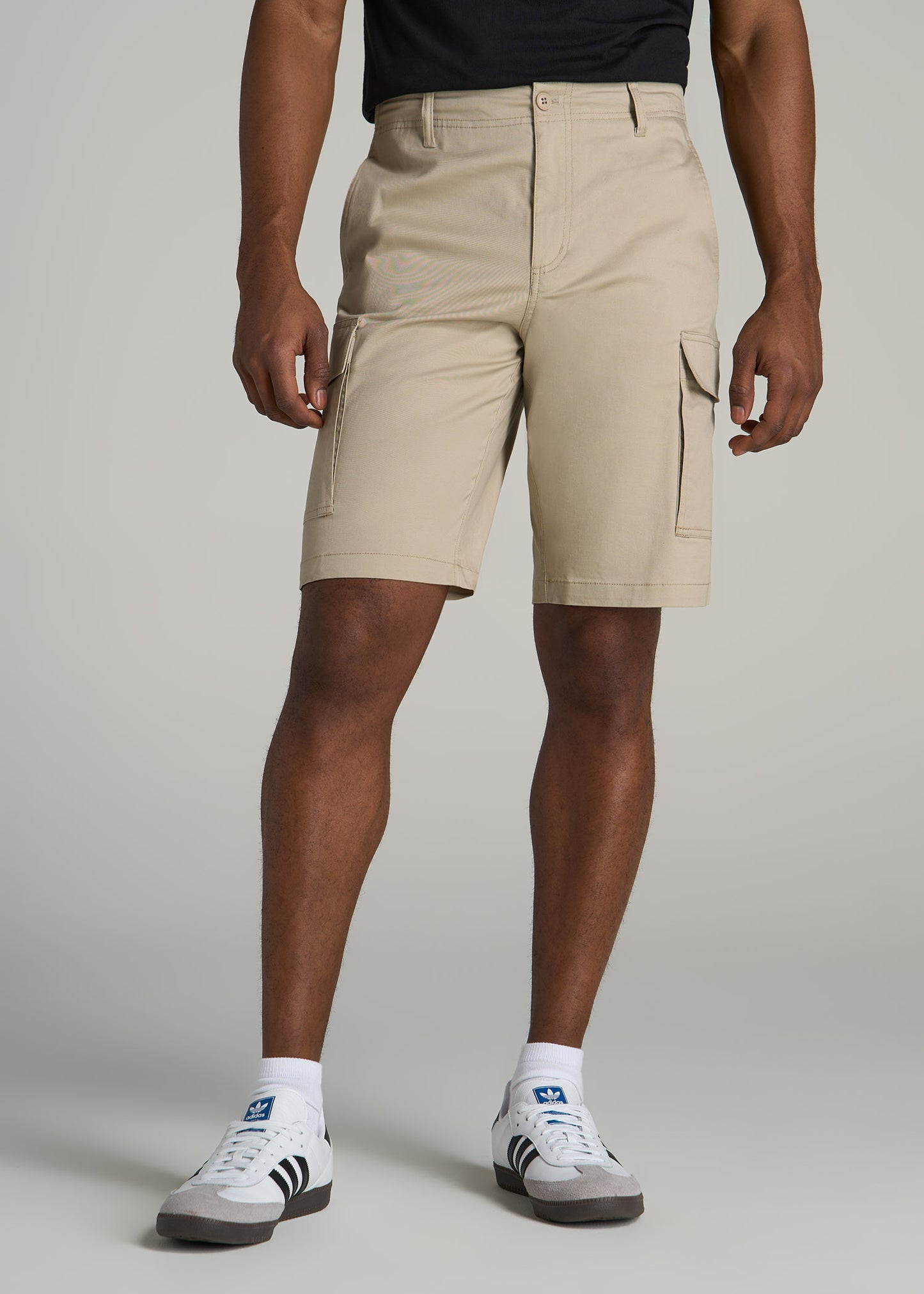 Stretch Twill Cargo Shorts for Tall Men in Light Khaki