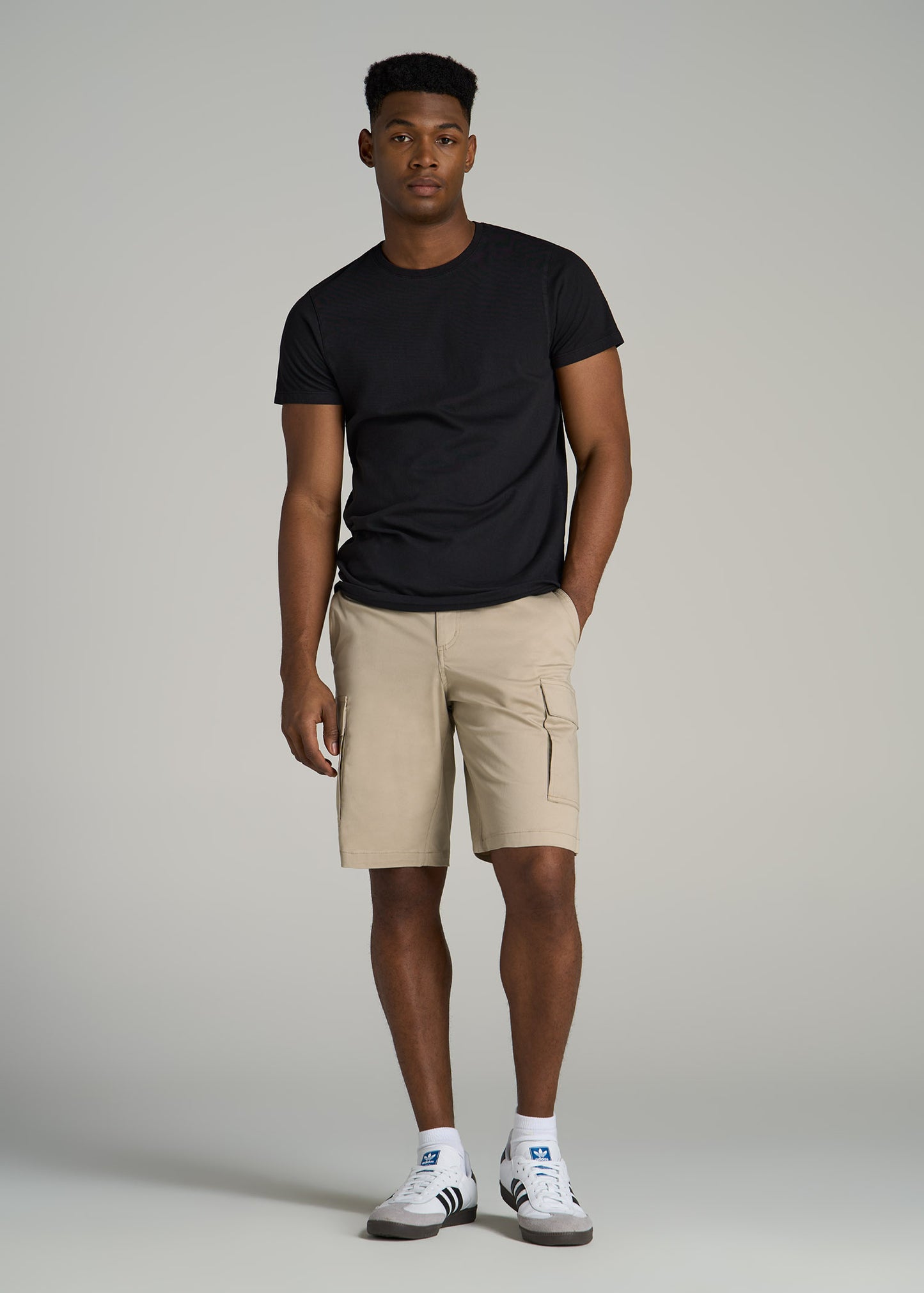 Stretch Twill Cargo Shorts for Tall Men in Light Khaki