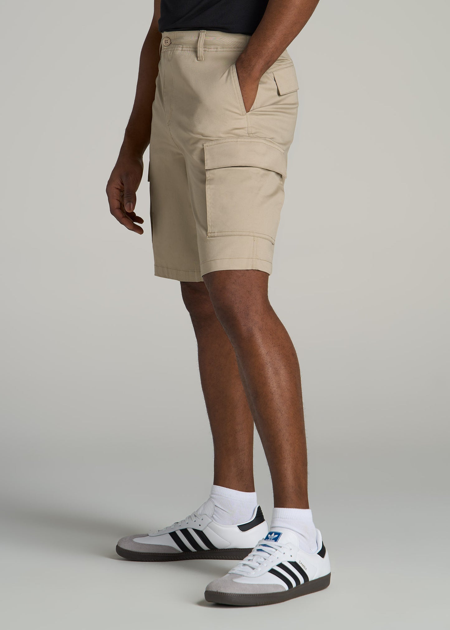 Stretch Twill Cargo Shorts for Tall Men in Light Khaki