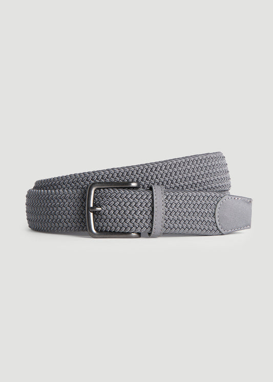 Stretch Woven Belt for Tall Men in Silvermist