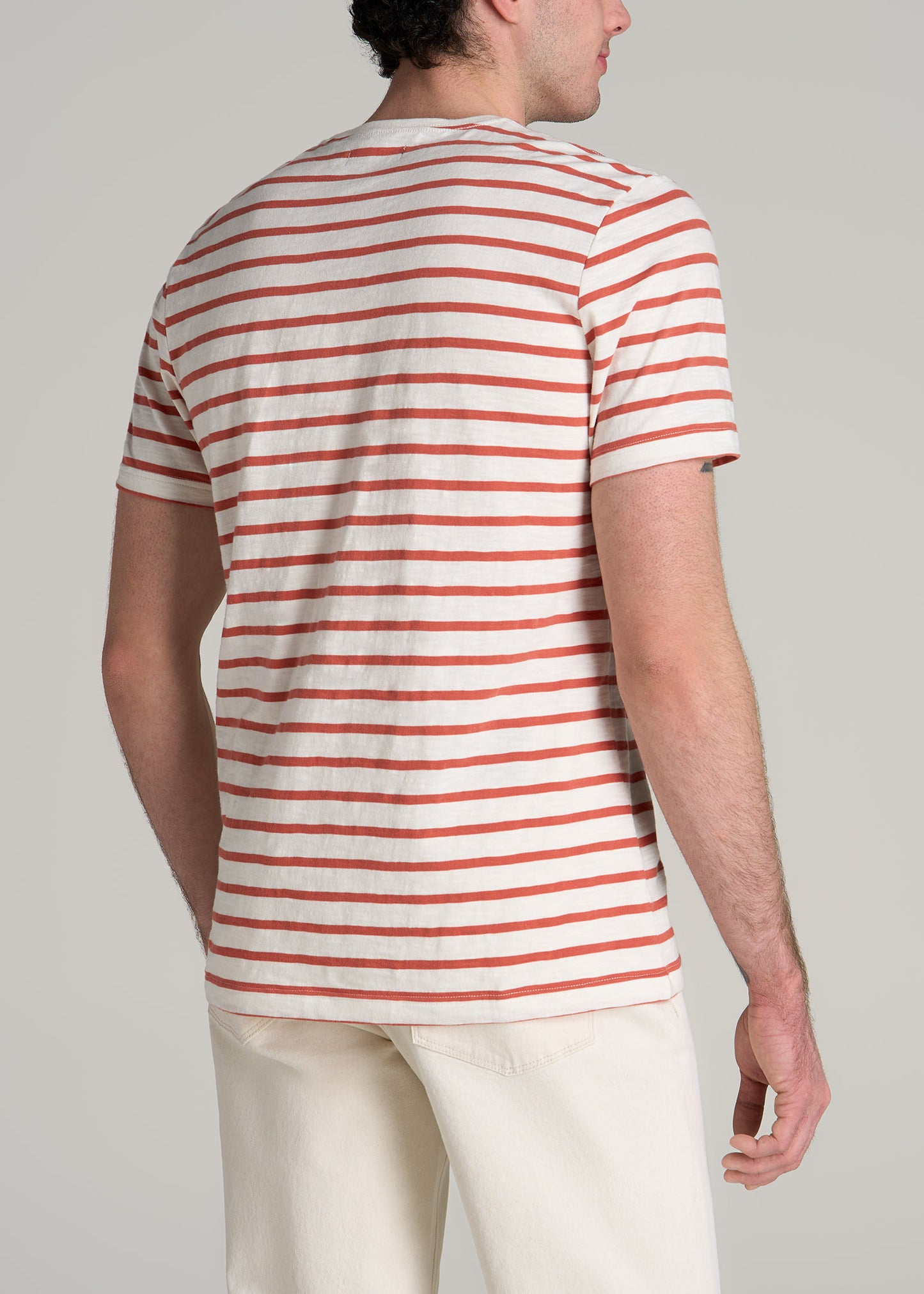 REGULAR-FIT Striped Tee in Burnt Orange and White Stripe - Men's Tall T-shirt