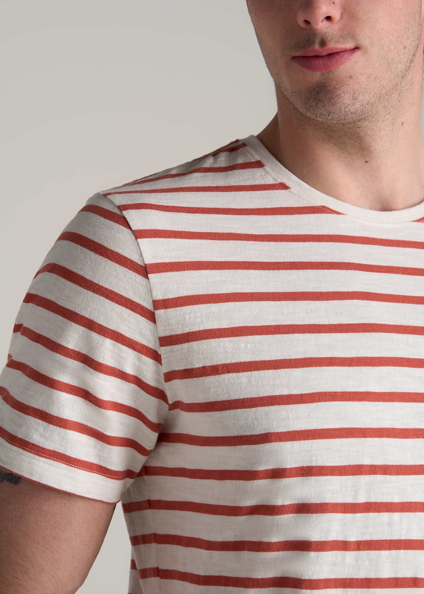 REGULAR-FIT Striped Tee in Burnt Orange and White Stripe - Men's Tall T-shirt