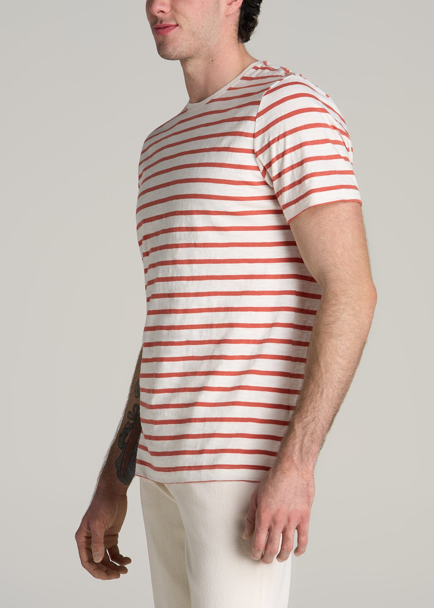 REGULAR-FIT Striped Tee in Burnt Orange and White Stripe - Men's Tall T-shirt