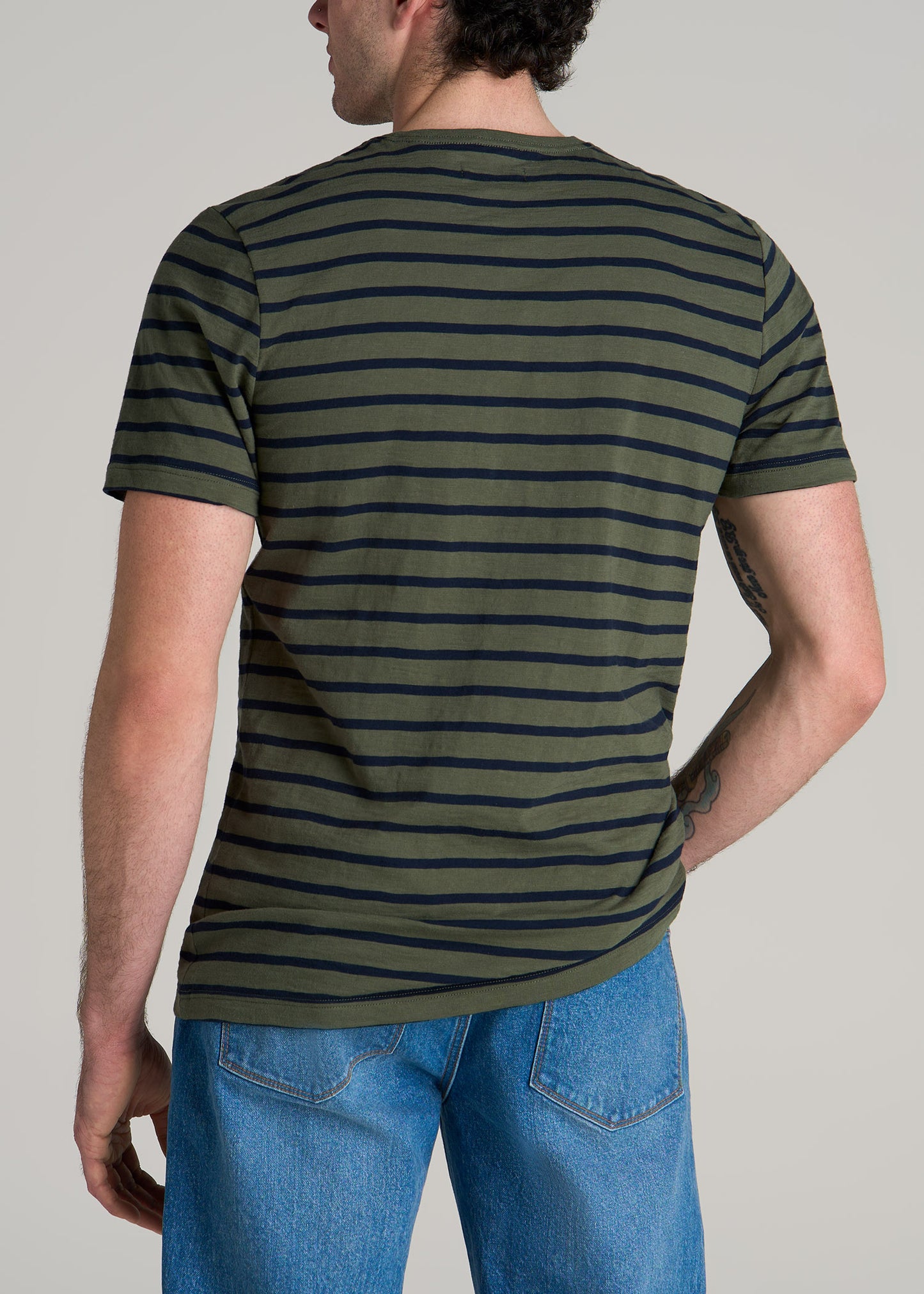 REGULAR-FIT Striped Tee in Dark Green and Navy Stripe - Men's Tall T-shirt