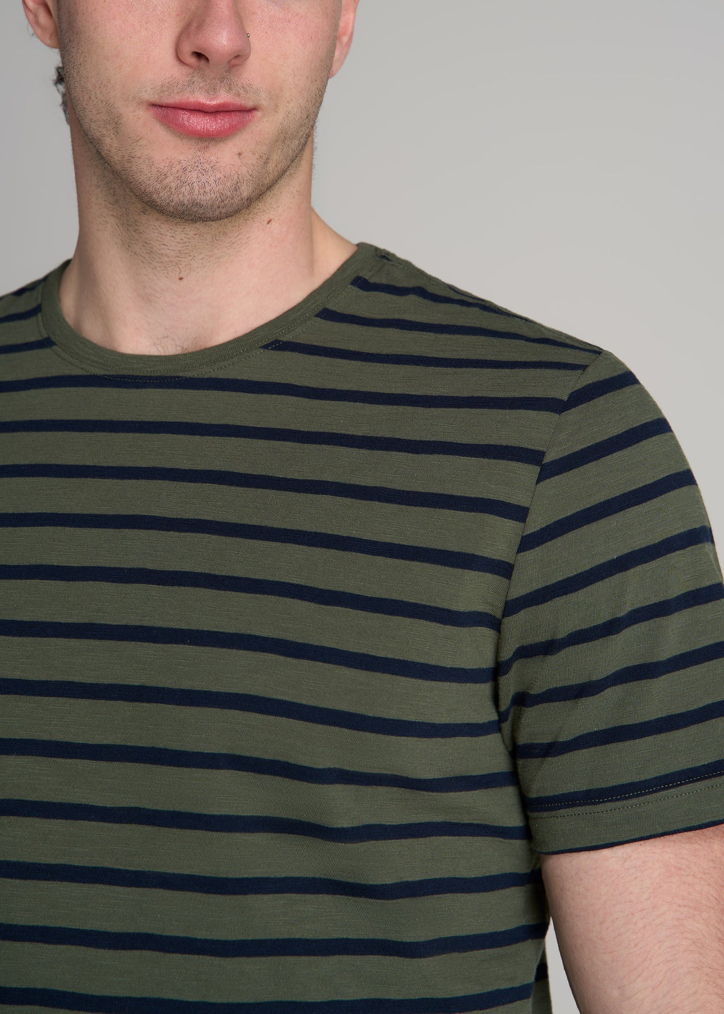 REGULAR-FIT Striped Tee in Dark Green and Navy Stripe - Men's Tall T-shirt