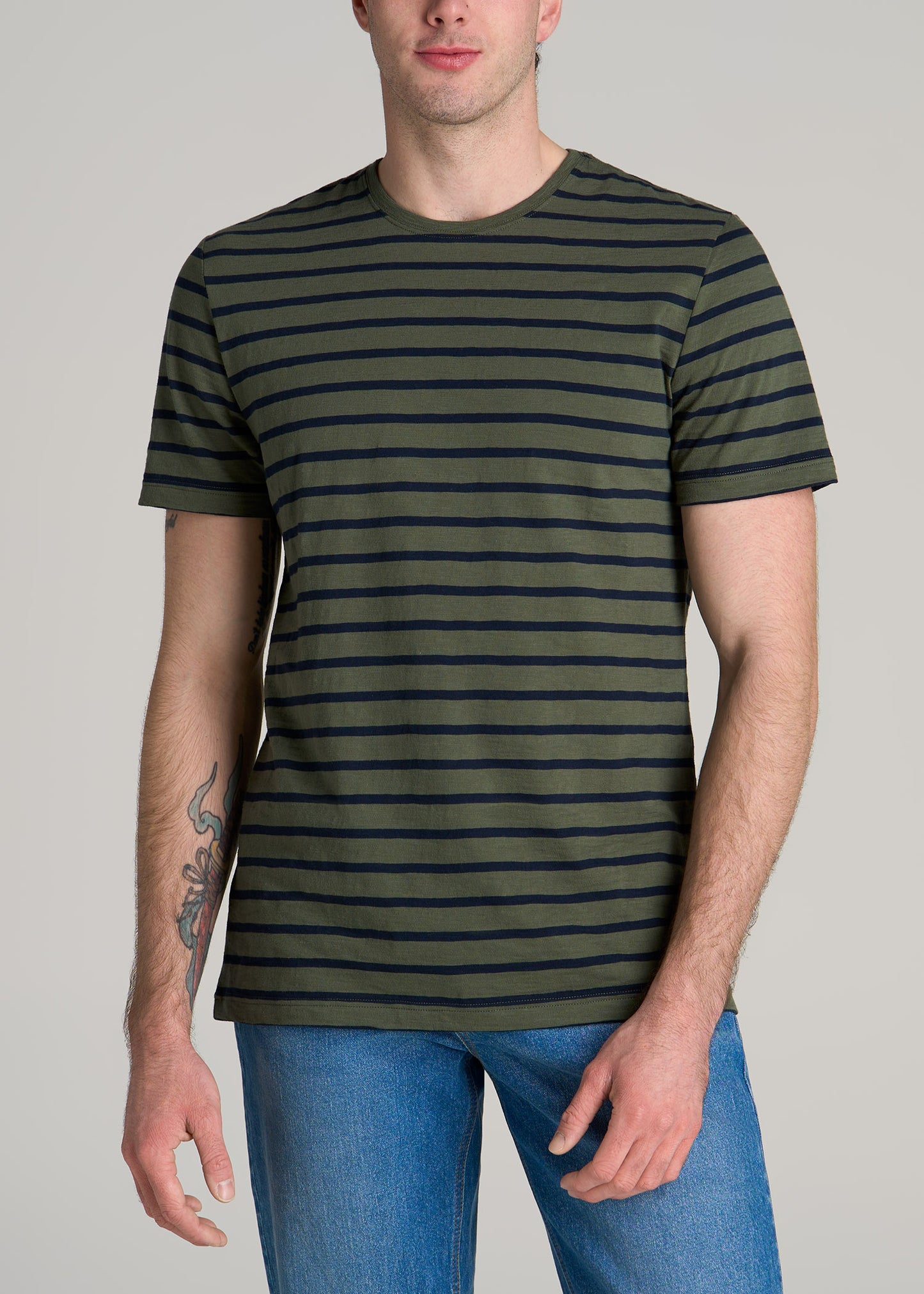 REGULAR-FIT Striped Tee in Dark Green and Navy Stripe - Men's Tall T-shirt