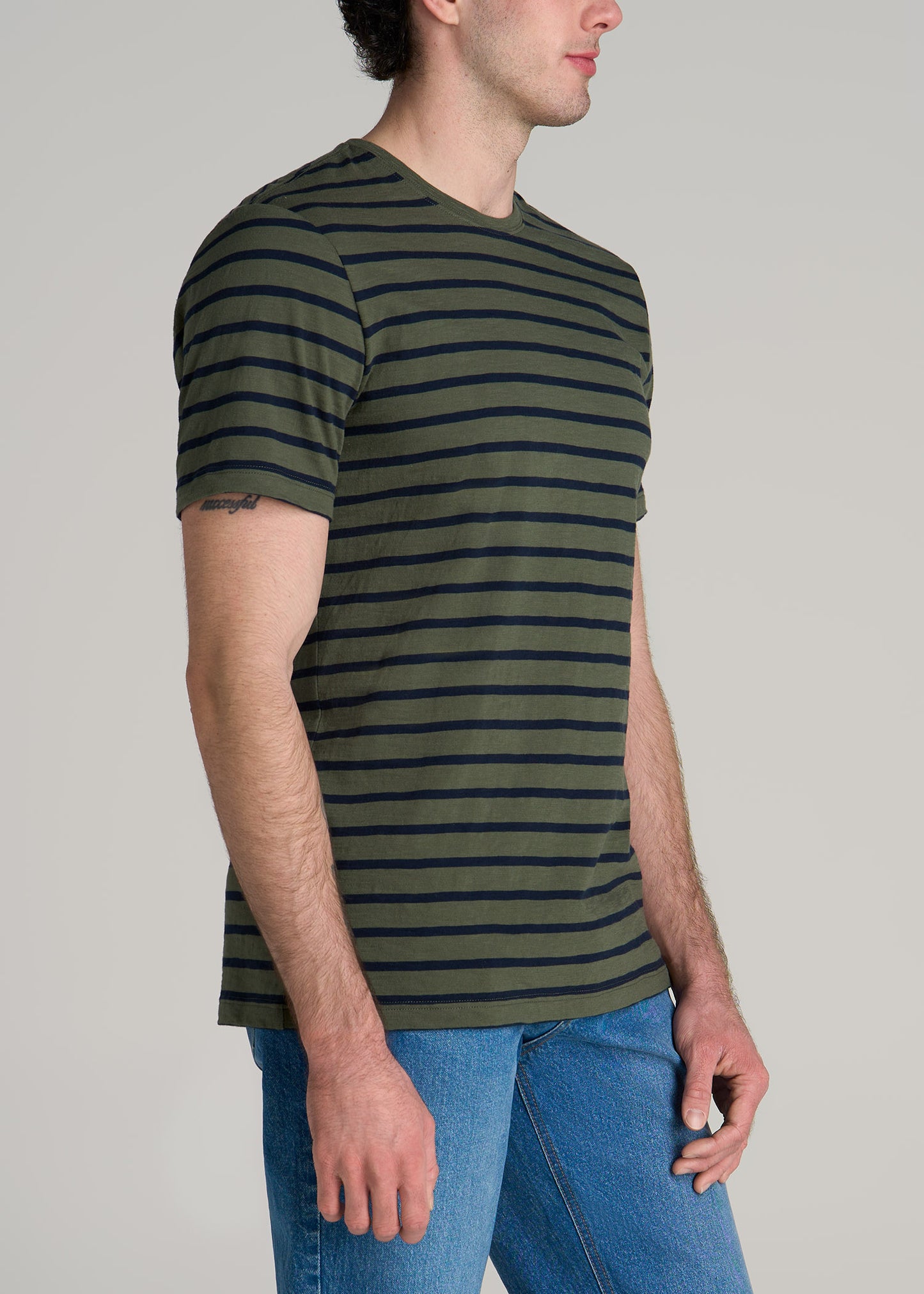 REGULAR-FIT Striped Tee in Dark Green and Navy Stripe - Men's Tall T-shirt