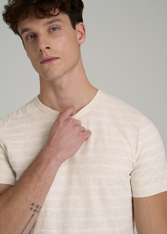 REGULAR-FIT Striped Tee in Heathered Oatmeal and White Stripe - Men's Tall T-shirt