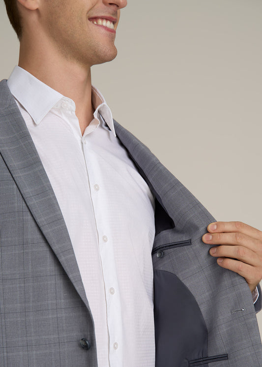 Suit Jacket for Tall Men in Light Grey Plaid