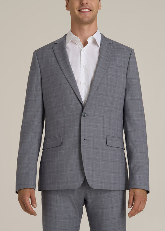 Suit Jacket for Tall Men in Light Grey Plaid