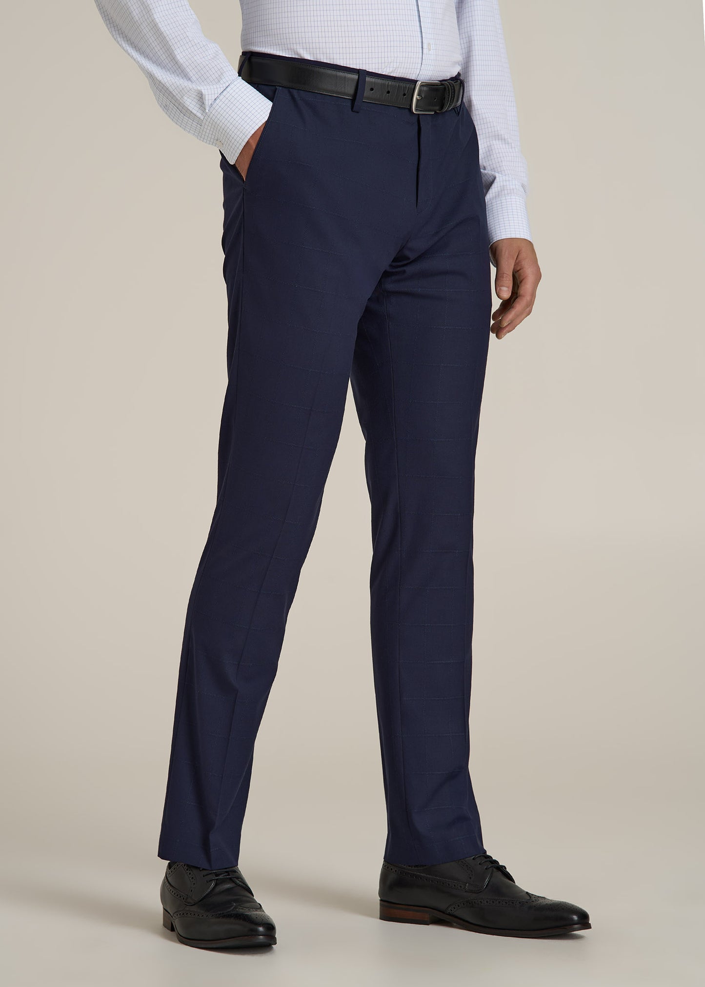 Suit Trousers for Tall Men in Blue Windowpane