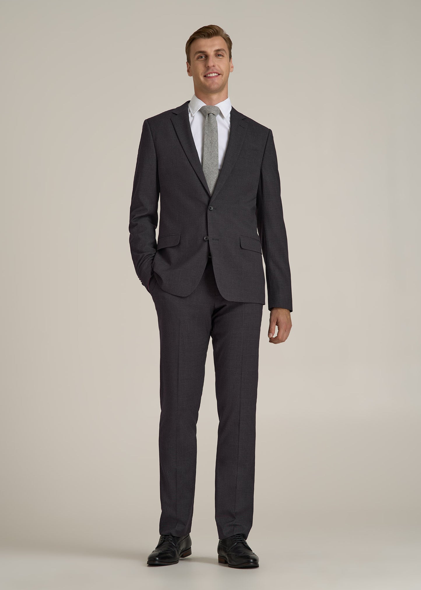 Suit Trousers for Tall Men in Charcoal Plaid