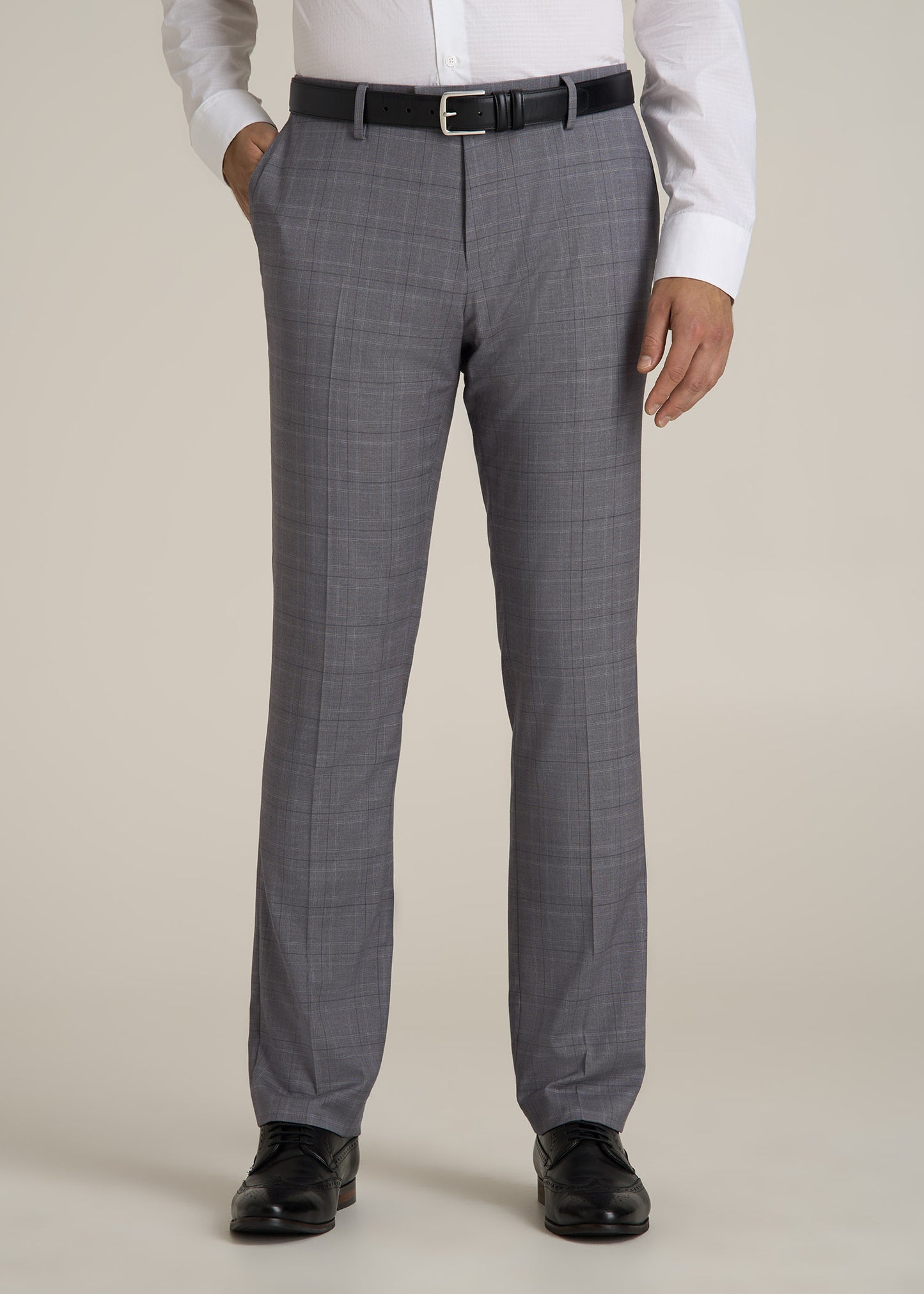 Suit Trousers for Tall Men in Light Grey Plaid