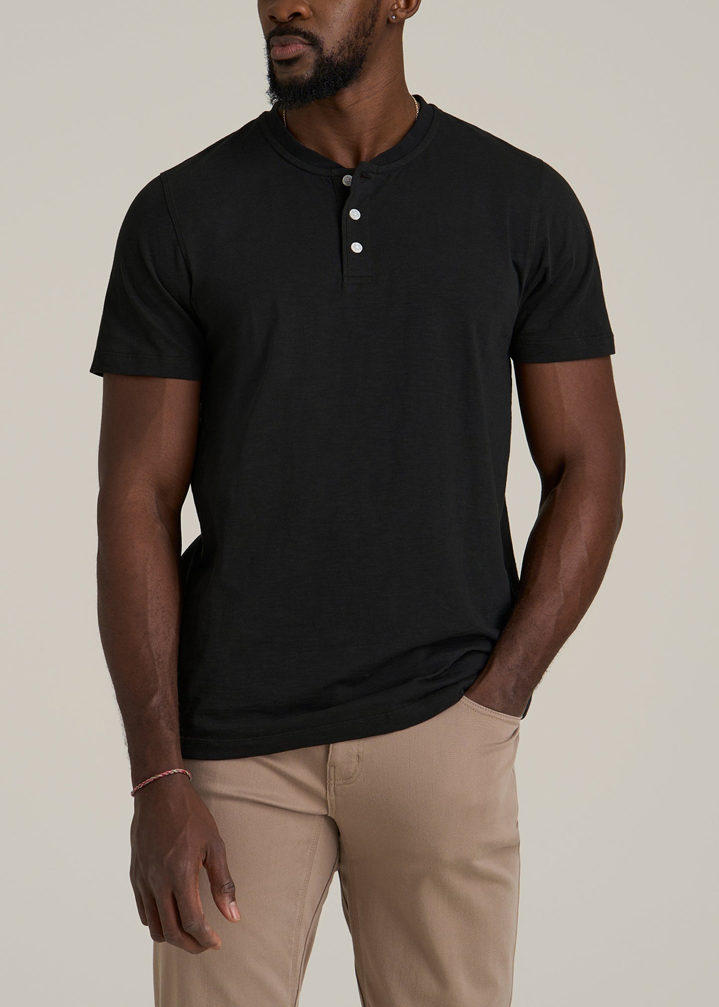 Sunwashed Short Sleeve Slub Henley for Tall Men in Black