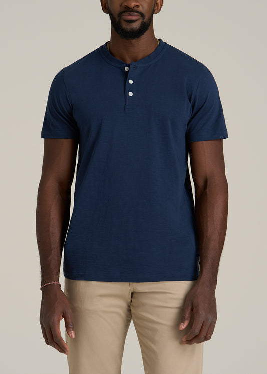 Sunwashed Short Sleeve Slub Henley for Tall Men in Regal Blue