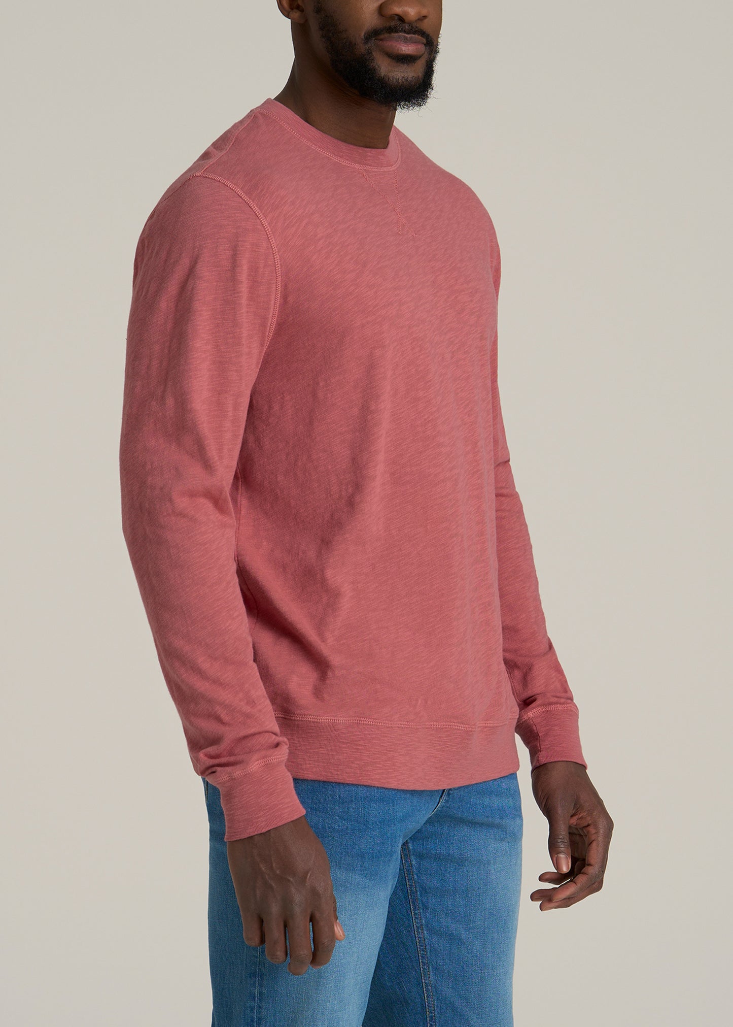 Sunwashed Slub Crewneck for Tall Men in Dusty Cedar