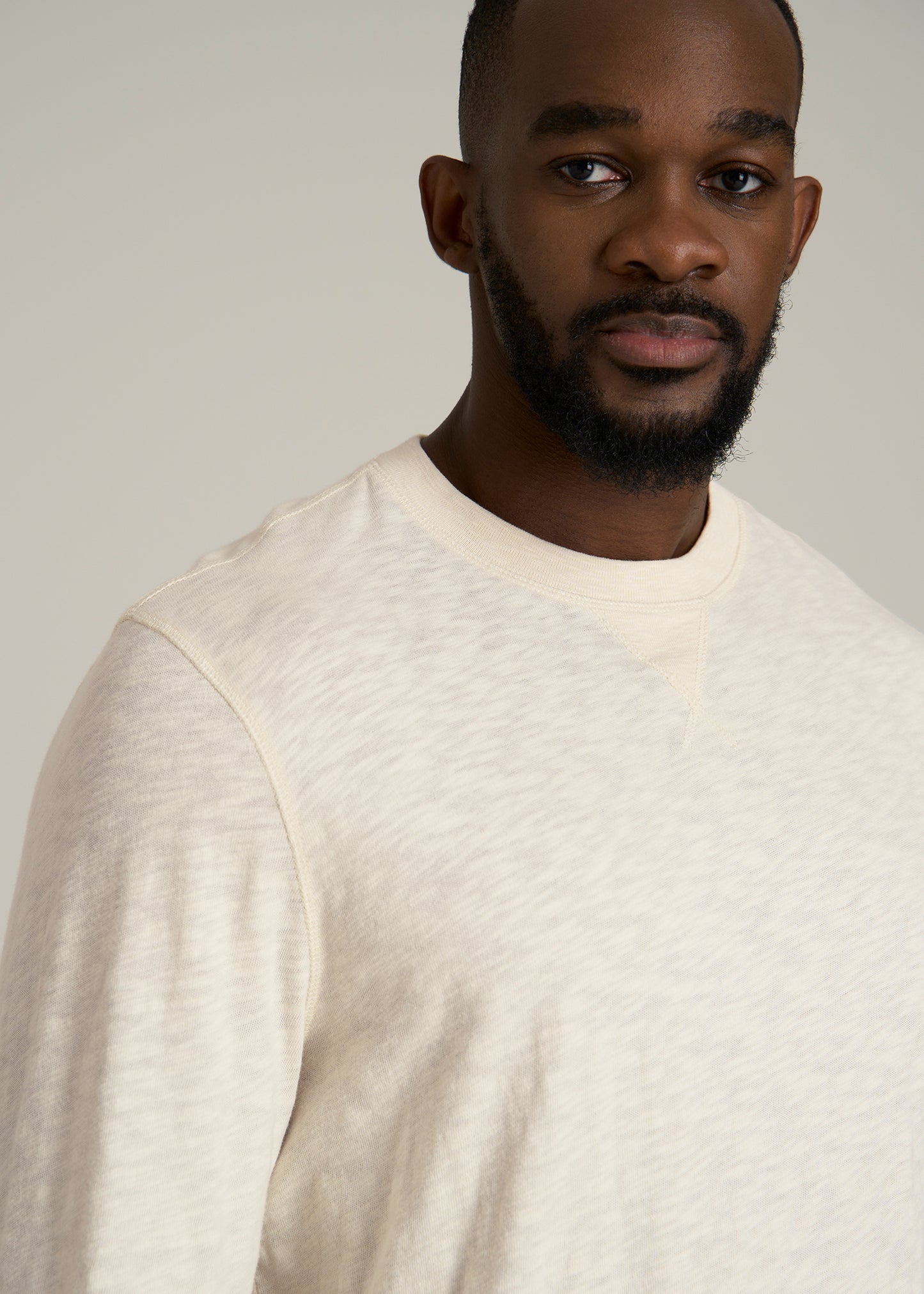 Sunwashed Slub Crewneck for Tall Men in Ivory White