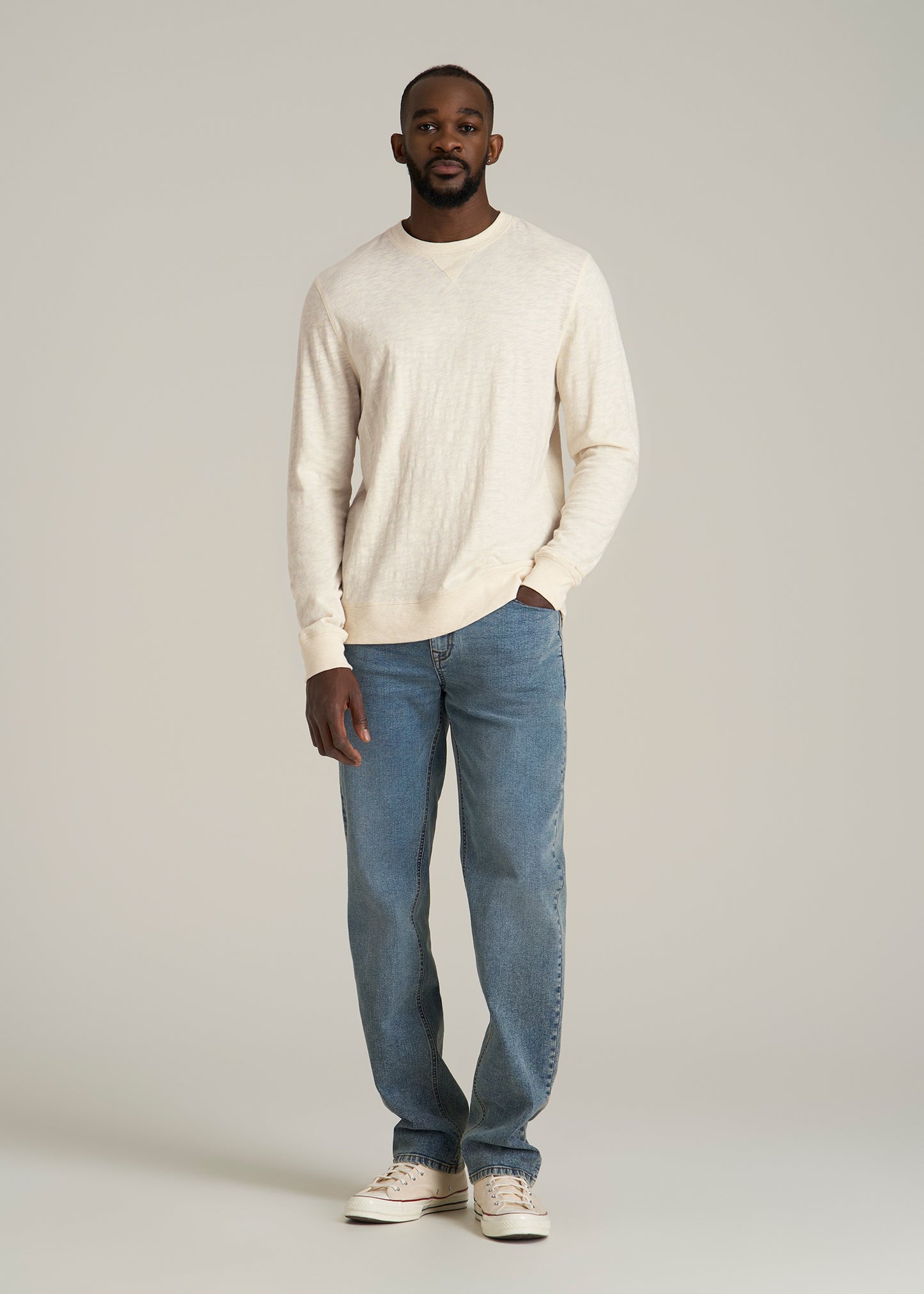 Sunwashed Slub Crewneck for Tall Men in Ivory White